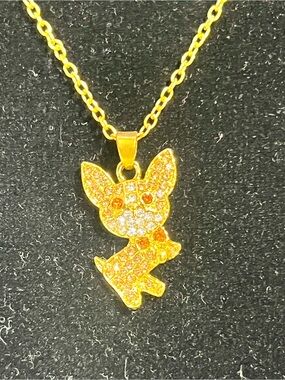 Gold Tone Crystal Fox Pendant Necklace